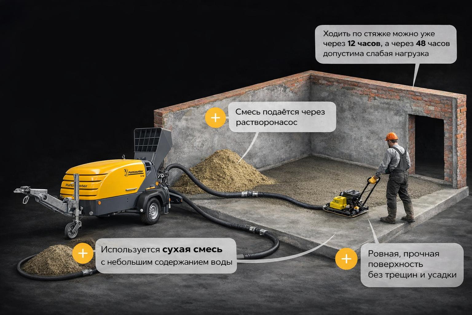 Изображение процесса полусухой стяжки